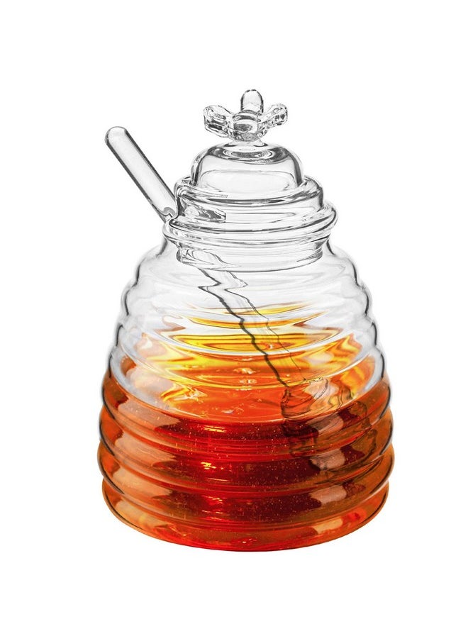 Hedume Honey Jar with Dipper and Lid, Honey Bee Pot, 17oz Glass Beehive Honey Pot for Home Kitchen