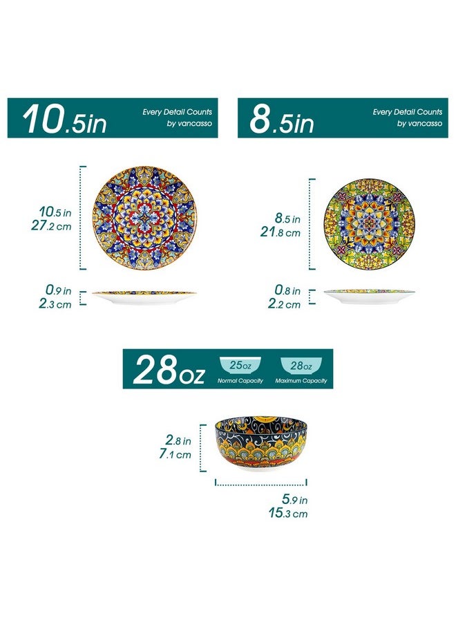 vancasso 12 Pieces Dinnerware Sets, Plates and Bowls Set, Porcelain Dishes Set for 4, Microwave and Dishwasher Safe, Scratch Resistant, Bohemian Style Dining Ware Service for 4, Series SIMI