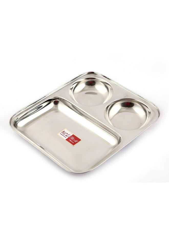 KCL Stainless Steel Extra Deep Bhojan Patra Round Compartment Plate - 3 in 1-1 Unit - Diamater - 25 Cms