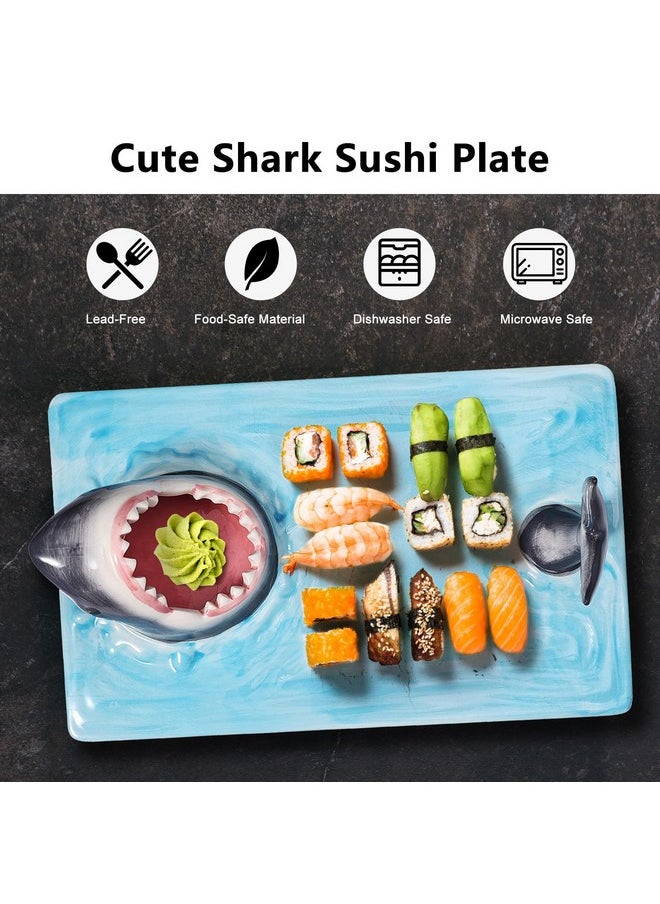 Djungelskog Shark Sushi Plate - Hand-Painted Ceramic - Lead-Free - Food-Safe Materials - Secure and Sturdy - Microwave/Oven/Freezer/Dishwasher Safe - Ideal Gift for Sushi Enthusiasts!