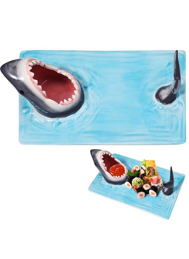 Djungelskog Shark Sushi Plate - Hand-Painted Ceramic - Lead-Free - Food-Safe Materials - Secure and Sturdy - Microwave/Oven/Freezer/Dishwasher Safe - Ideal Gift for Sushi Enthusiasts!