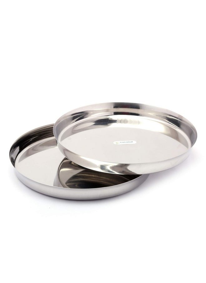 coconut Stainless Steel Heavy Guage (22 Guage) Dinner Plate/Thali - 2 Quantity - Diamater - 12 Inch Each Plate