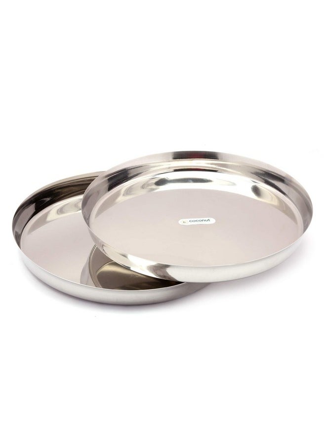 coconut Stainless Steel Heavy Guage (22 Guage) Dinner Plate/Thali - 2 Quantity - Diamater - 12 Inch Each Plate