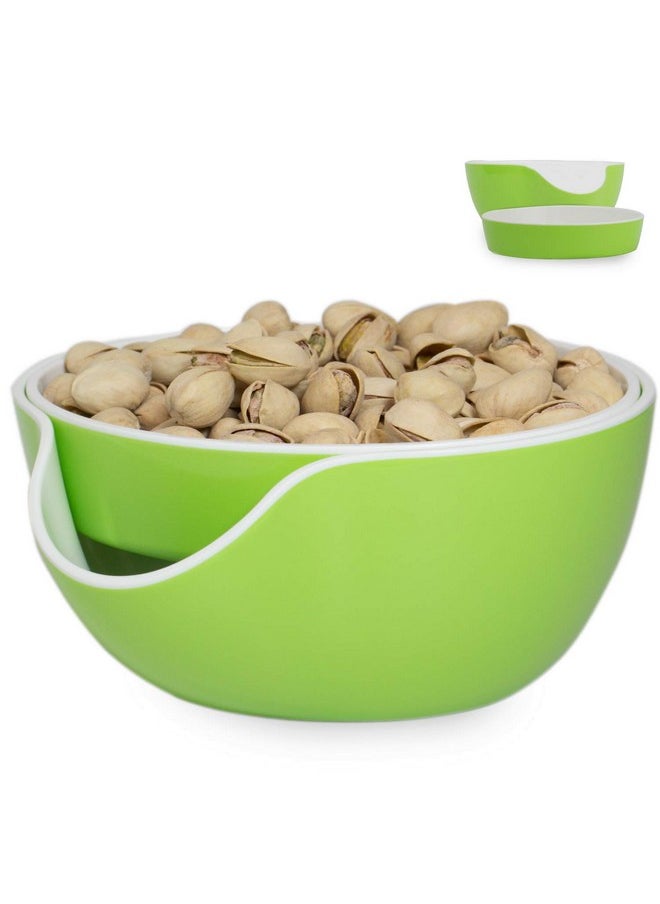 Pistachio Bowl, Snack Serving Dish, Double Peanut Bowl with Nut Seeds Shell Candy Storage, Green