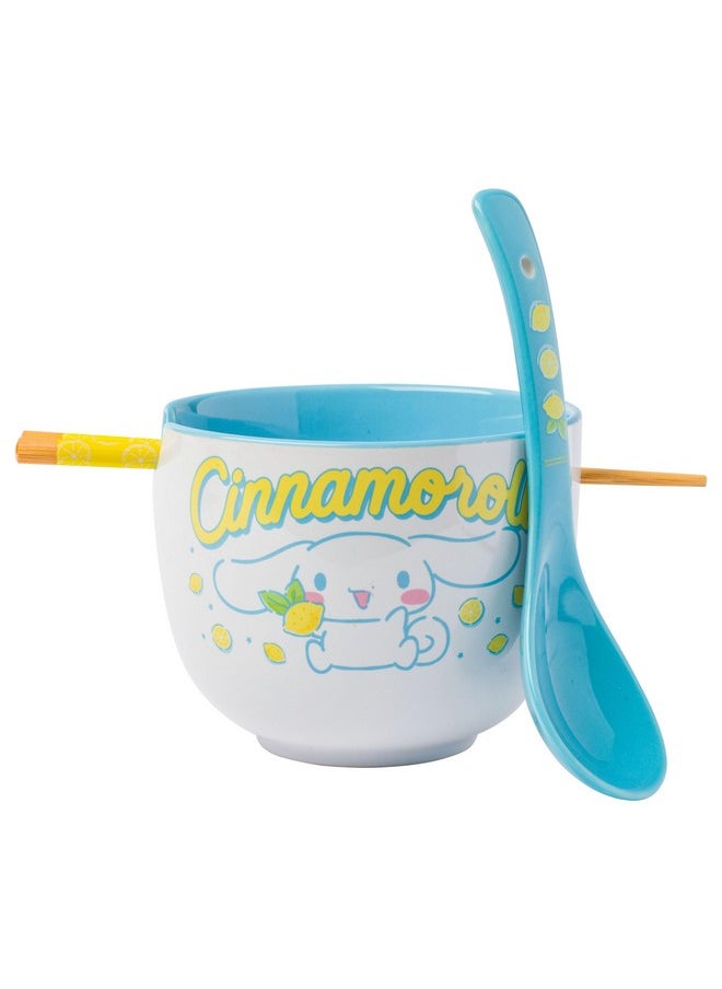 Silver Buffalo Sanrio Hello Kitty and Friends Cinnamoroll Lemons Ceramic Ramen Noodle Rice Bowl with Chopsticks, Microwave Safe, 20 Ounces