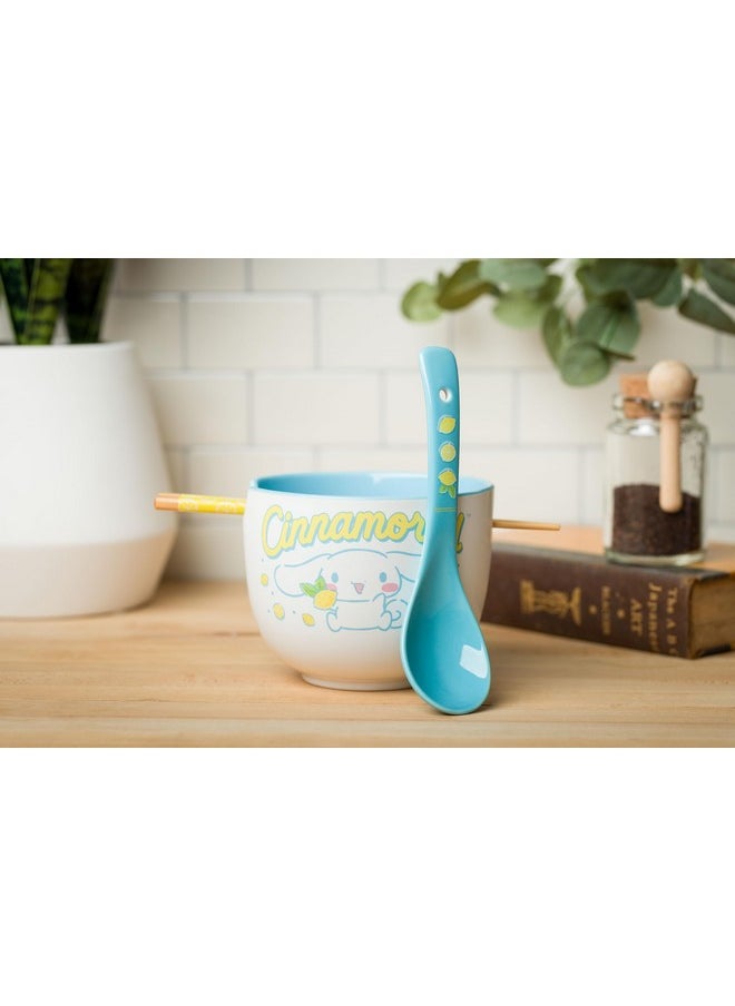 Silver Buffalo Sanrio Hello Kitty and Friends Cinnamoroll Lemons Ceramic Ramen Noodle Rice Bowl with Chopsticks, Microwave Safe, 20 Ounces