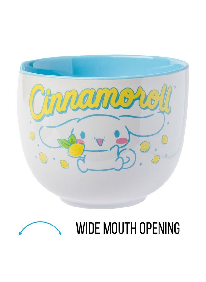 Silver Buffalo Sanrio Hello Kitty and Friends Cinnamoroll Lemons Ceramic Ramen Noodle Rice Bowl with Chopsticks, Microwave Safe, 20 Ounces