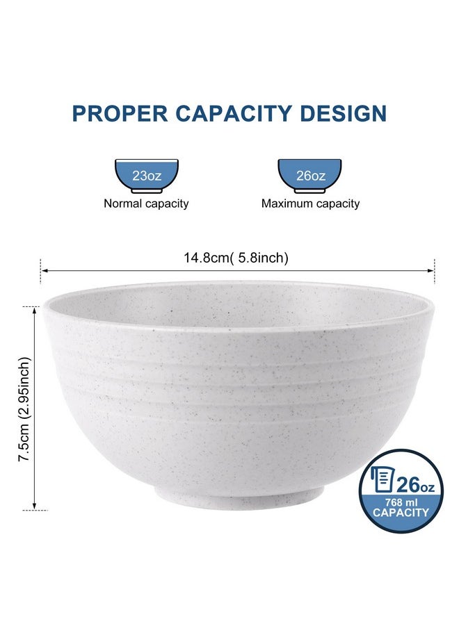 HOTEC Unbreakable Wheat Straw Cereal Bowls - Microwave & Dishwasher Safe Soup and Salad Bowls BPA Free, Set of 8, 26oz, White