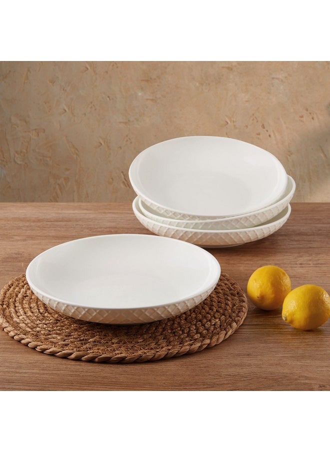 Mikasa Trellis Chip Resistant Set of 4 Pasta Bowls Set, 9-inch, 24 ounces, White