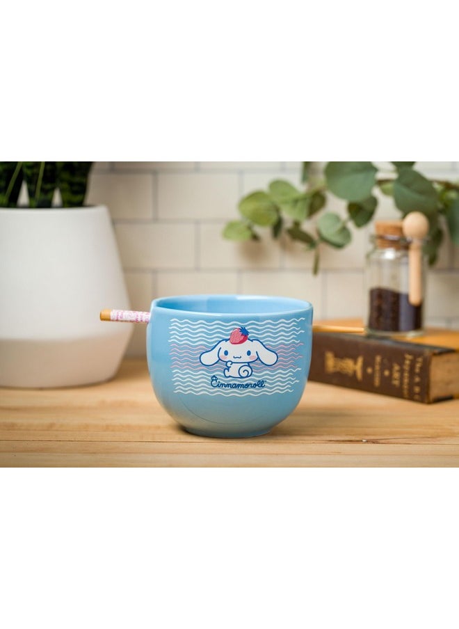 Silver Buffalo Hello Kitty and Friends Cinnamoroll Strawberry Ceramic Ramen Noodle Rice Bowl with Chopsticks, Microwave Safe, 20 Ounces