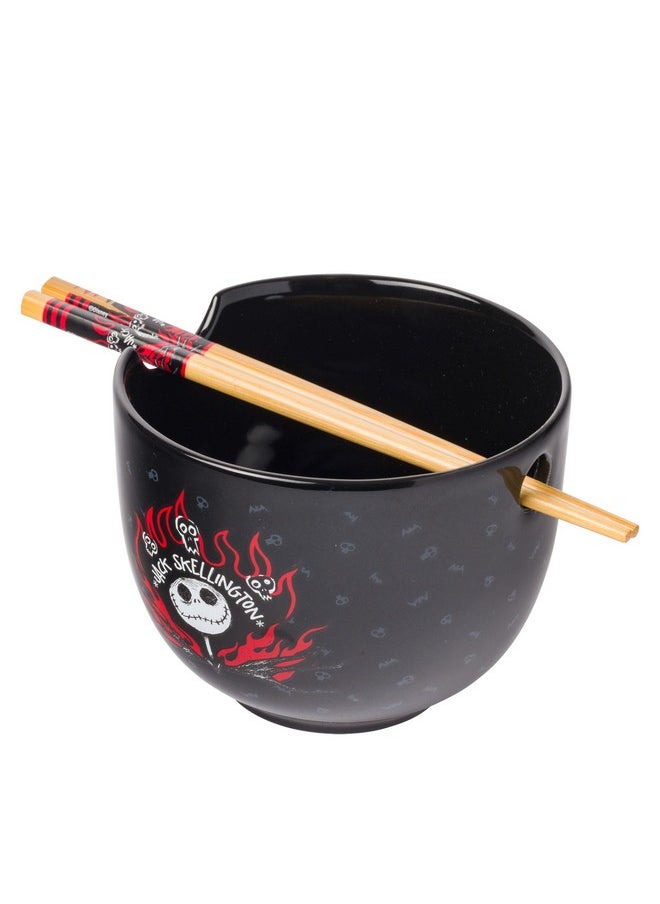 Silver Buffalo Disney Nightmare Before Christmas Jack Skellington Ceramic Ramen Noodle Rice Bowl with Chopsticks, Microwave Safe, 20 Ounces