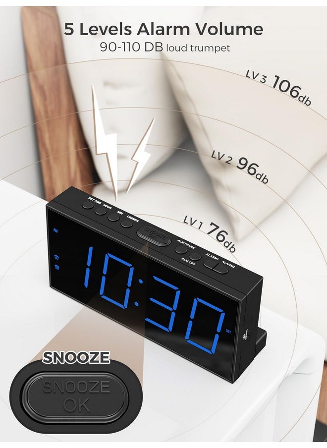 Digital Dual Alarm Clock for Bedroom, Large Display Bedside with Battery Backup, USB Phone Charger, Volume, Dimmer, Easy to Set Loud LED Heavy Sleepers Kid Senior Teen Boy Girl Kitchen