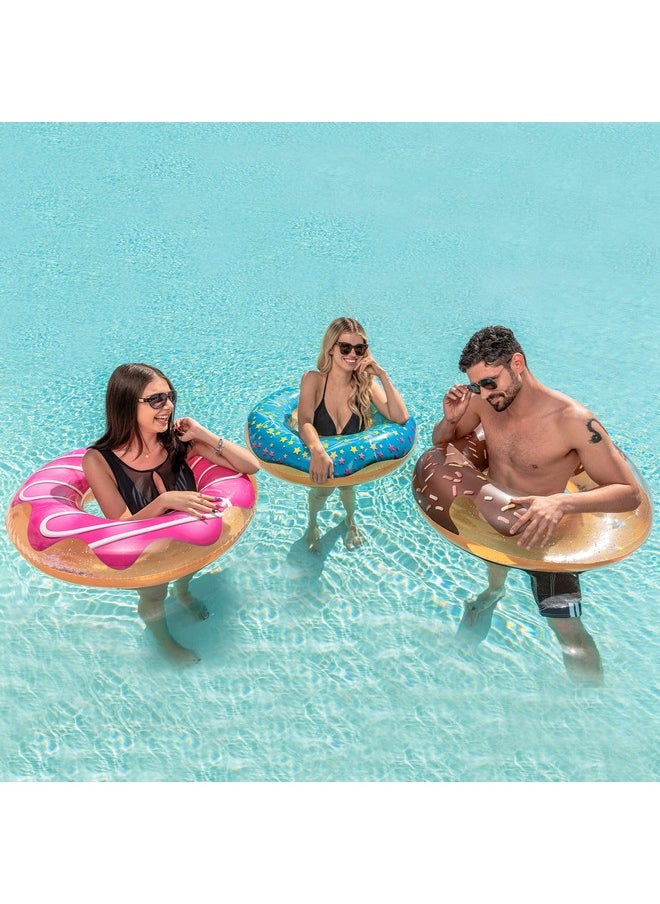 JOYIN Donut Pool Float with Glitters 32.5” (3 Pack), Funny Tube Toys for Swimming Pool Party and Donut Party Supplies