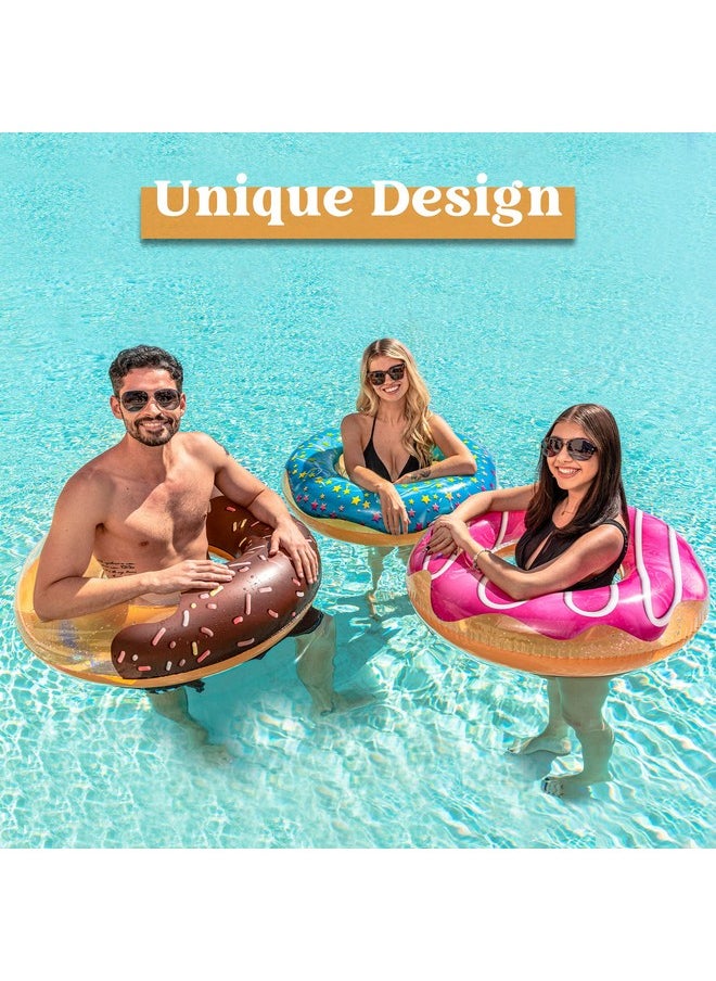 JOYIN Donut Pool Float with Glitters 32.5” (3 Pack), Funny Tube Toys for Swimming Pool Party and Donut Party Supplies