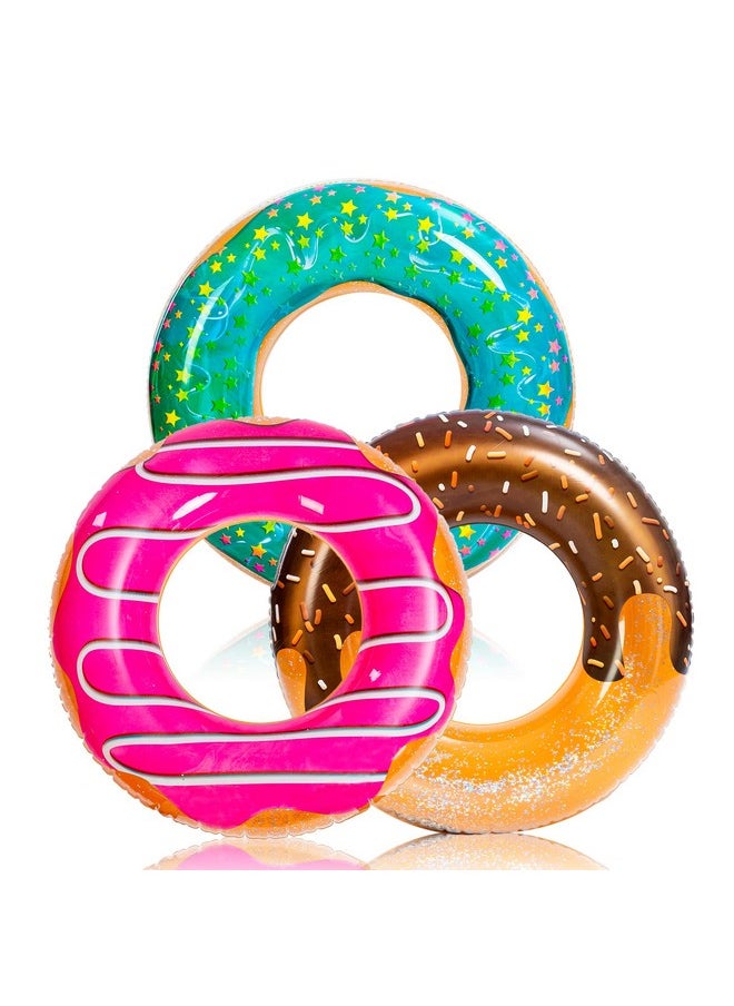 JOYIN Donut Pool Float with Glitters 32.5” (3 Pack), Funny Tube Toys for Swimming Pool Party and Donut Party Supplies