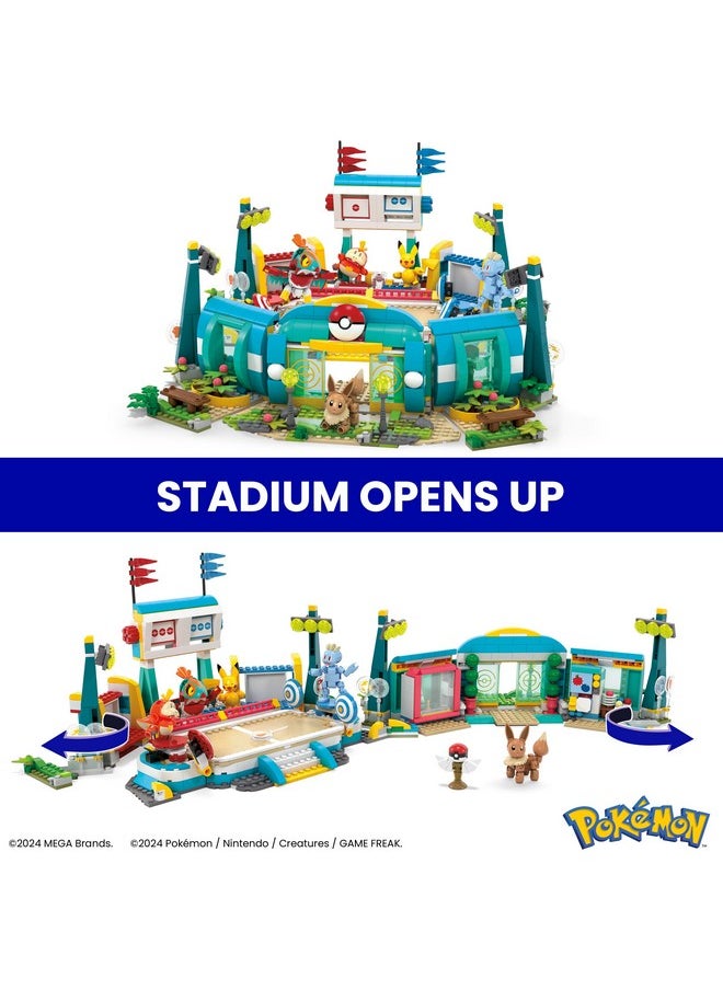 Mega Pokémon Building Toys Set Training Stadium with 1101 Pieces, 5 Poseable Characters and Battle Play, for Kids