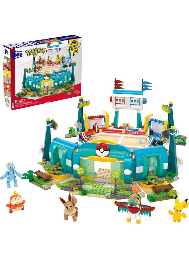 Mega Pokémon Building Toys Set Training Stadium with 1101 Pieces, 5 Poseable Characters and Battle Play, for Kids