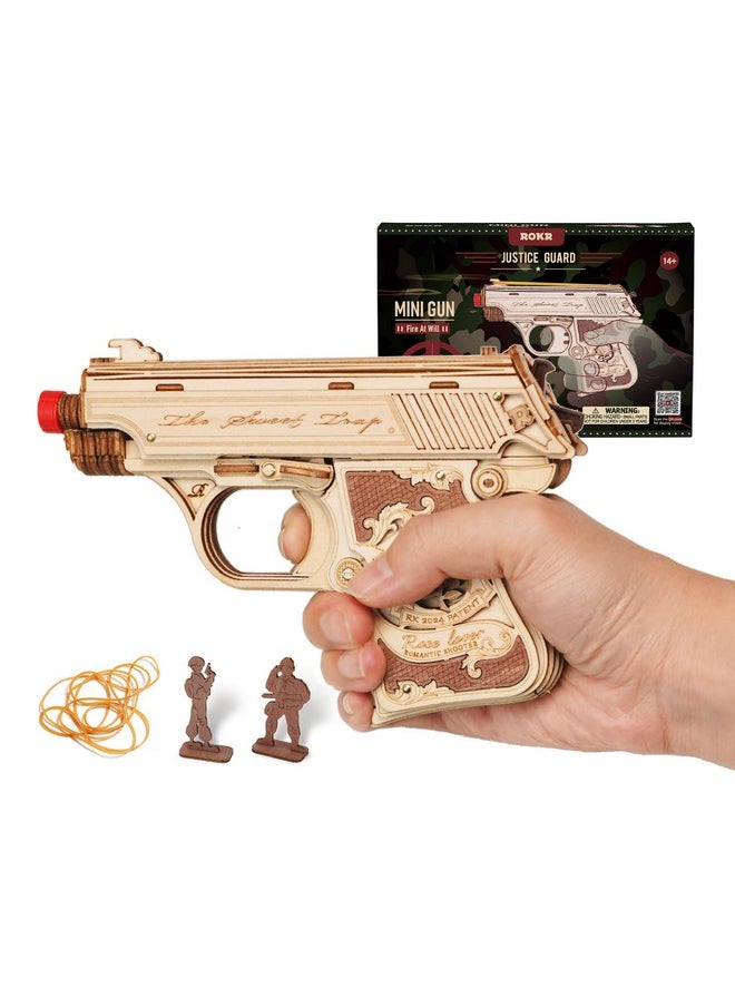 3D Wooden Puzzles For Adults, 113 Pieces Rubber Band Mini Gun, Model Building Kit For Adults