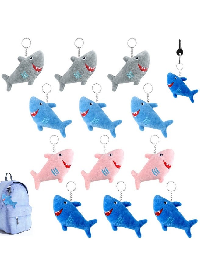 Hungdao 12 Pcs Shark Party Favors Ocean Stuffed Animals Plush Toy Shark Plush Keychain Bulk for Ocean Birthday Party Gifts(Shark Style)