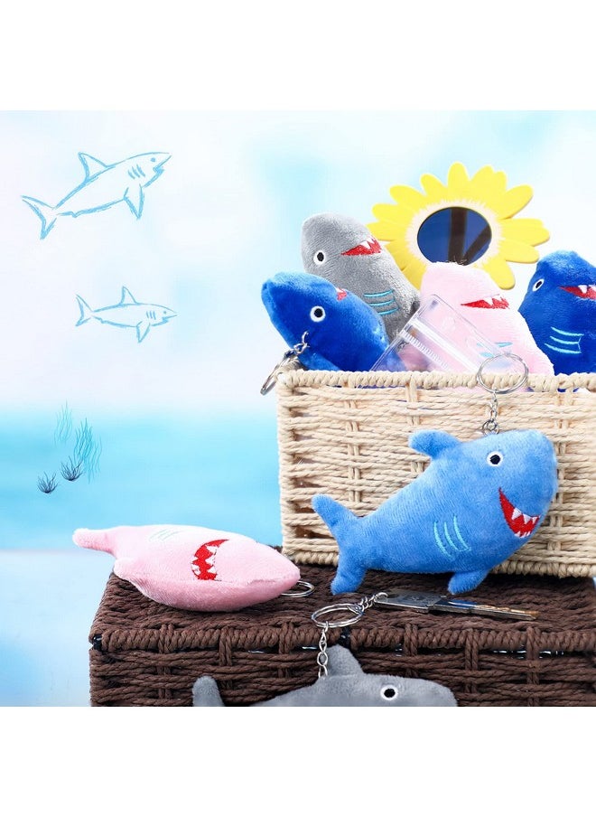 Hungdao 12 Pcs Shark Party Favors Ocean Stuffed Animals Plush Toy Shark Plush Keychain Bulk for Ocean Birthday Party Gifts(Shark Style)