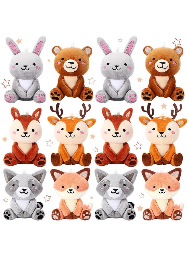 Suilung 12 Pcs Mini Stuffed Woodland Animals Plush Bulk 4 Inch Woodland Animals Cute Plush Bear Rabbit Squirrel Raccoon Fox Deer for Boys Girls Birthday Gifts Teacher Student Christmas Party Favors