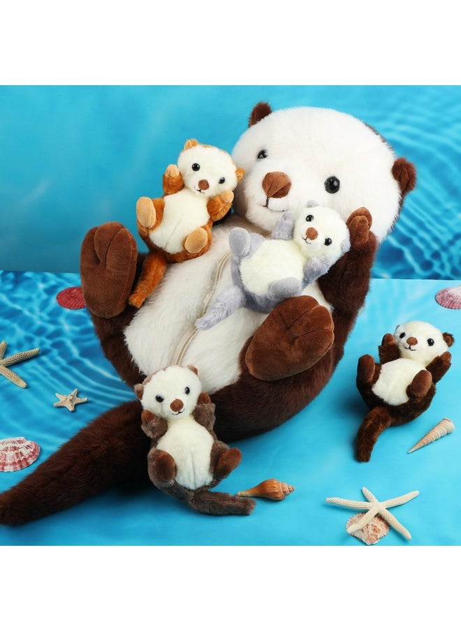 Shappy 5 Pcs Sea Otter Stuffed Animals Large Mommy Sea Otter Plush with 4 Cute Babies in Her Belly Soft Cuddly Zippered Sea Otter Plushie for Christmas Birthday New Year Gifts Party Favors(Brown)