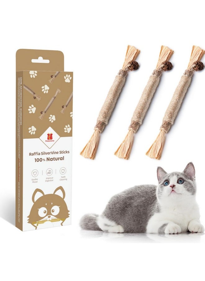 Potaroma 3 Pack Natural Silvervine Sticks Cat Toys, Catmint Silvervine Blend Sticks, Catnip Kittens Chew Toys Teeth Cleaning, Matatabi Dental Care Cat Treat Edible Kitty Lick Toys, Package May Vary