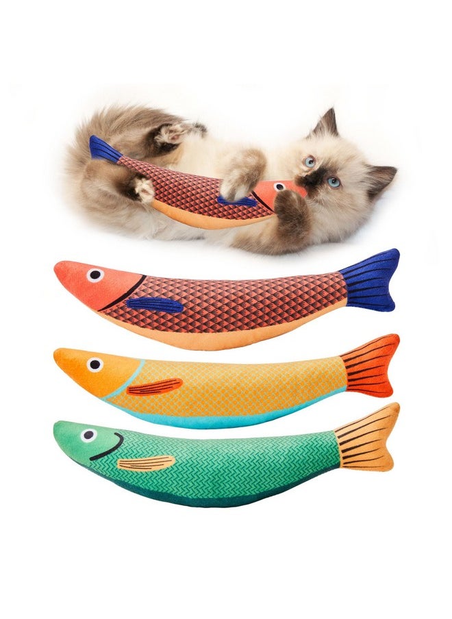 Potaroma Cat Toys Saury Fish, 3 Pack Catnip Crinkle Sound Toys Soft and Durable, Interactive Cat Kicker Toys for Indoor Kitten Exercise 9.4 Inches for All Breeds