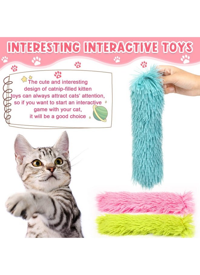 6 Pcs Catnip Toys Interactive Cat Kicker Toy Plush Fabric Cat Kick Toy Sticks Chasing Chewing Exercising Catnip Filled Cat Toys Cat Chew Toy for Puppy Kitty (Grass Green, Blue, Pink, 10.6 Inch)