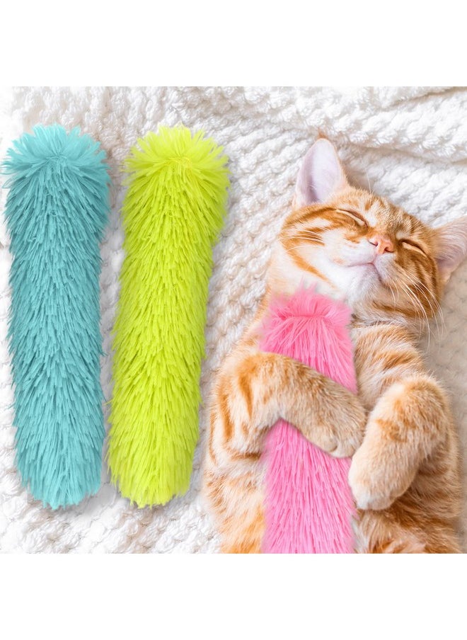 6 Pcs Catnip Toys Interactive Cat Kicker Toy Plush Fabric Cat Kick Toy Sticks Chasing Chewing Exercising Catnip Filled Cat Toys Cat Chew Toy for Puppy Kitty (Grass Green, Blue, Pink, 10.6 Inch)