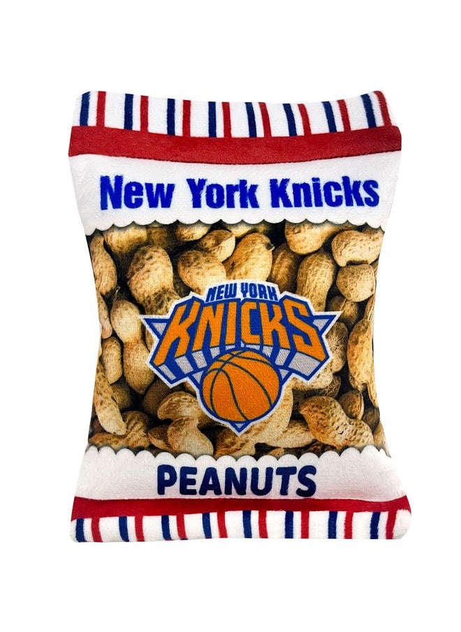 Pets First NBA New York Knicks Crinkle FINE Plush Dog & CAT Squeak Toy - Cutest Stadium Peanuts Snack Plush Toy for Dogs & Cats with Inner Squeaker & Beautiful Baseball Team Name/Logo