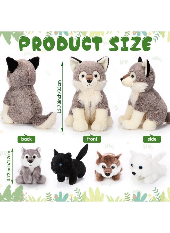 Honoson 5 Pcs Wolf Plush Toy Set 14 Inch Mommy Wolf Stuffed Animal with 4 Baby Wolves Soft Wolf Plushie for Wolf Lover Boys Girls Christmas Birthday(Cute)