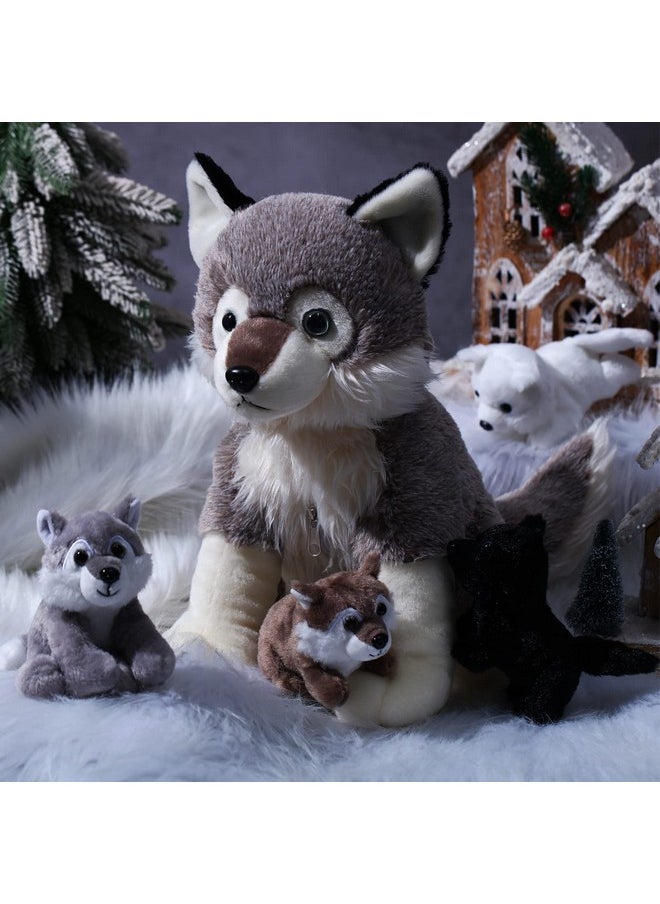 Honoson 5 Pcs Wolf Plush Toy Set 14 Inch Mommy Wolf Stuffed Animal with 4 Baby Wolves Soft Wolf Plushie for Wolf Lover Boys Girls Christmas Birthday(Cute)