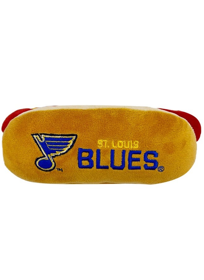 Pets First NHL ST. Louis Blues HOT Dog Plush Dog & CAT Squeak Toy - Cutest HOT-Dog Snack Plush Toy for Dogs & Cats with Inner Squeaker & Beautiful Hockey Team Name/Logo 8 x 5 x 3 Inches