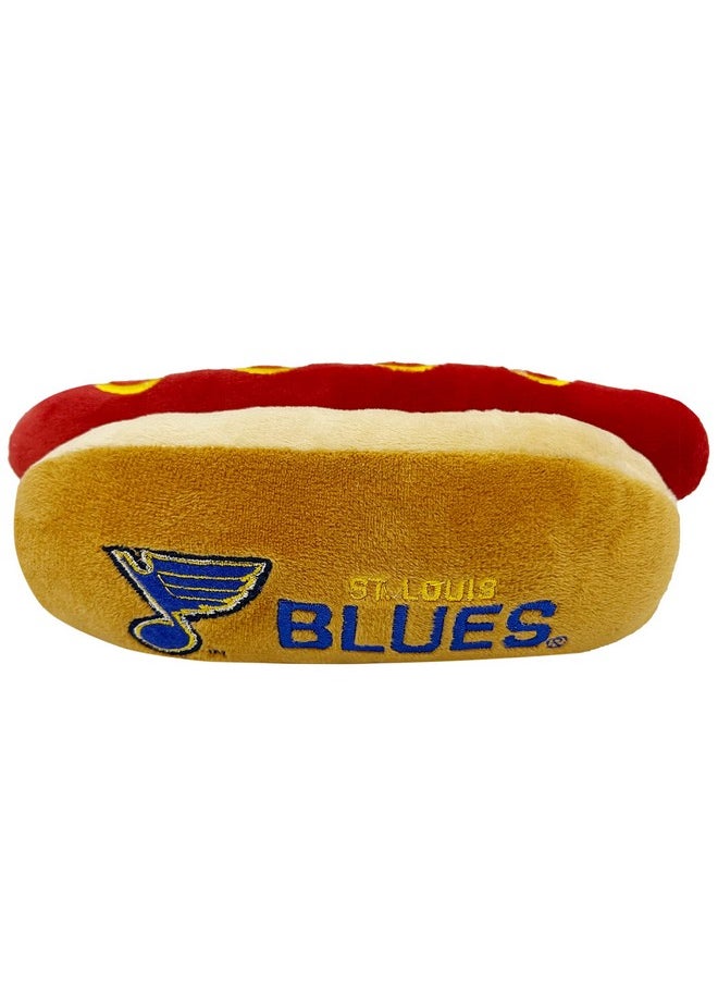 Pets First NHL ST. Louis Blues HOT Dog Plush Dog & CAT Squeak Toy - Cutest HOT-Dog Snack Plush Toy for Dogs & Cats with Inner Squeaker & Beautiful Hockey Team Name/Logo 8 x 5 x 3 Inches