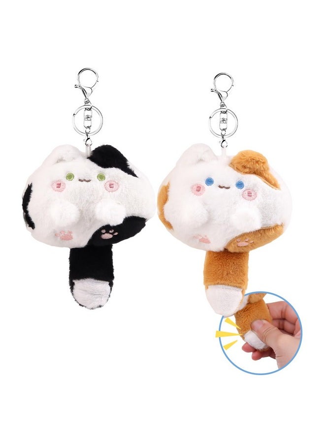 2 Pcs Stuffed Animals, Cute Small Cat Plush Toys With Bb Call Tail, Animal Toy Plush Keychain For Party Favor