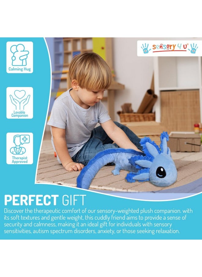 Weighted Stuffed Animal Axolotl Plush - 22 Inches Long 2.5 Lb - Sensory Toy For Calming And Wellness - Focus Tool For Kids And Adults (Blue)