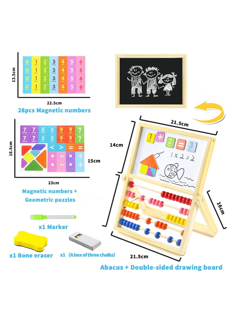 Magnetic Drawing Board Wooden Montessori Toy with Whiteboard Double Sided Donkey Children with Jigsaw Puzzles and Numbers Math Counting Game Educational Toys for Children