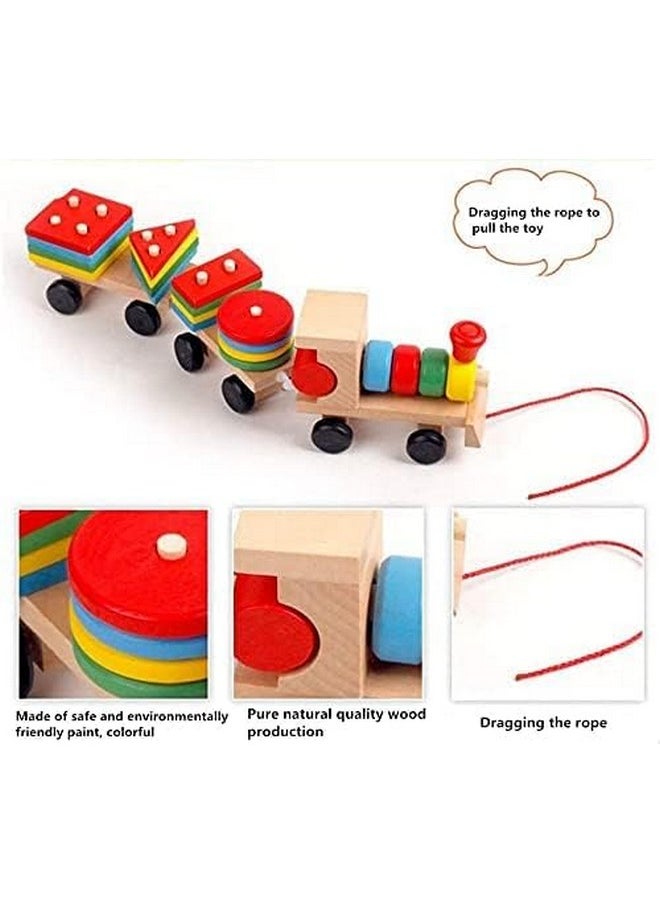 MUMMAMIA 15.5 Inches Wooden Train Toddler Toys, 4 Shape Sorter and Stacking Wooden Toys, Puzzle Toys for 1 2 3 Year Old Boys Girls, Preschool Educational Toys(Shape Train)