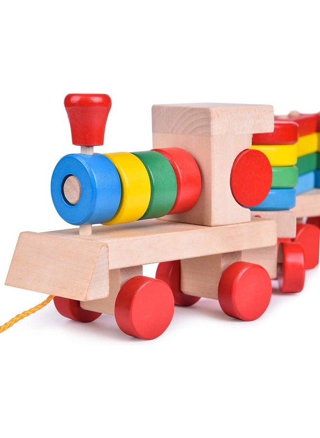 MUMMAMIA 15.5 Inches Wooden Train Toddler Toys, 4 Shape Sorter and Stacking Wooden Toys, Puzzle Toys for 1 2 3 Year Old Boys Girls, Preschool Educational Toys(Shape Train)