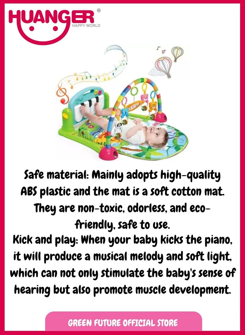 Baby Playmat w/ Piano Music, 2 in 1 Hanging Toys and Soft Mat for Newborns and Infants, Early Learning Activity Mat, Colorful