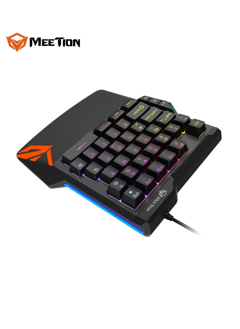 MEETION One-Handed Gaming Keyboard KB015 Rainbow backlight Ergonomic keycaps, characters transparent Universal for mobile phones and computers