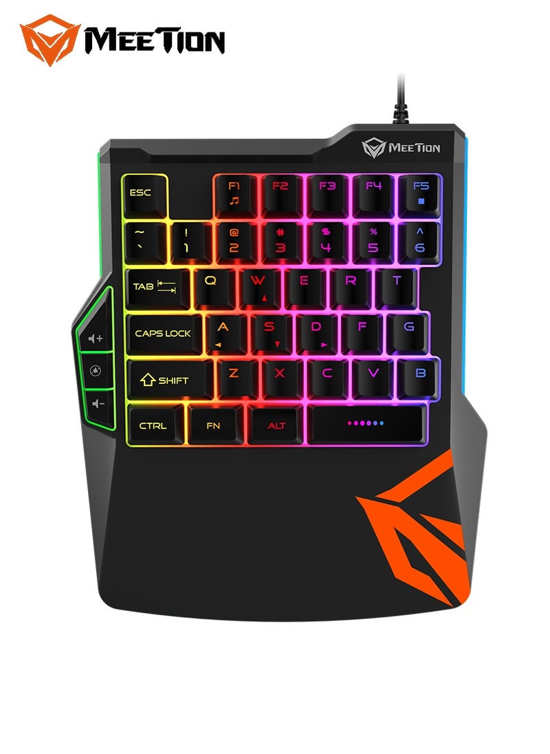 MEETION One-Handed Gaming Keyboard KB015 Rainbow backlight Ergonomic keycaps, characters transparent Universal for mobile phones and computers