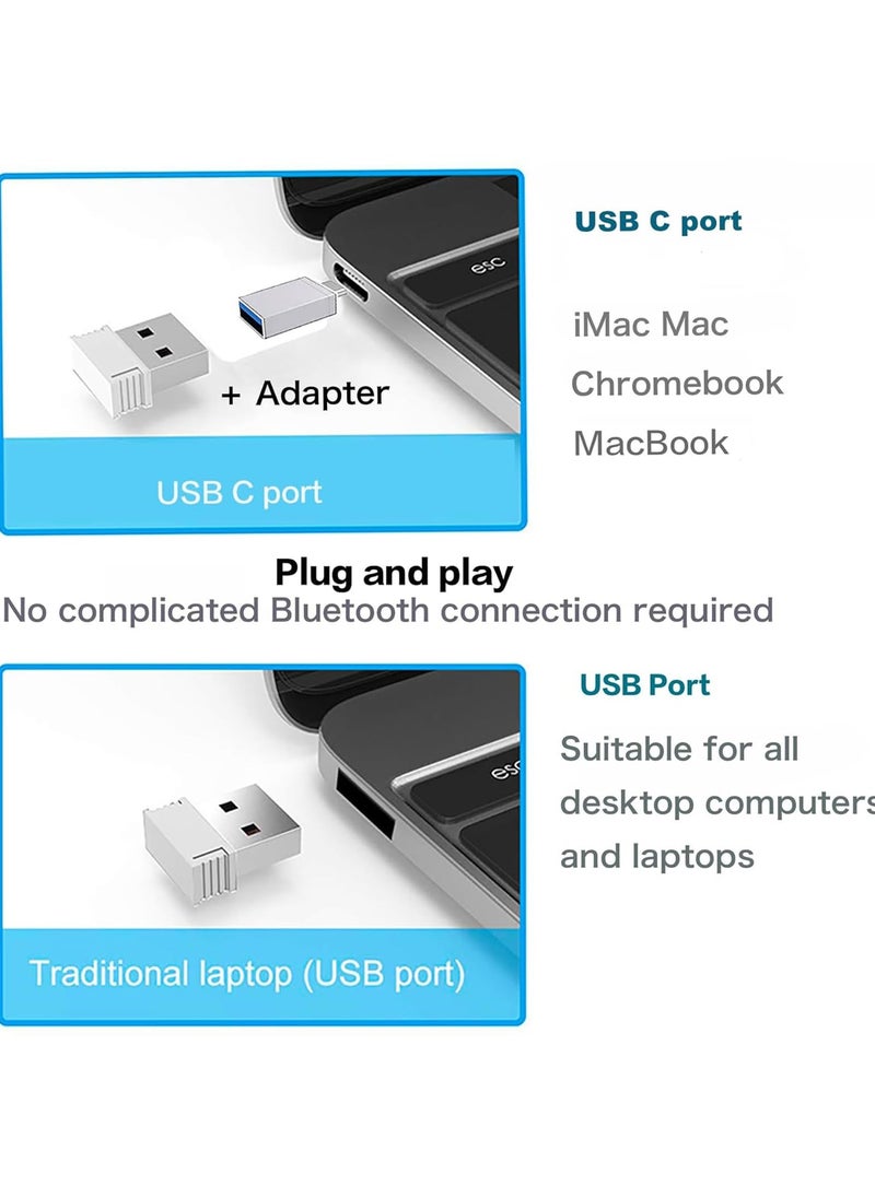 Wireless Bluetooth Mouse - LED Slim Dual Mode (Bluetooth 5.1 + USB) 2.4GHz Rechargeable Silent Bluetooth Wireless Mouse(White)