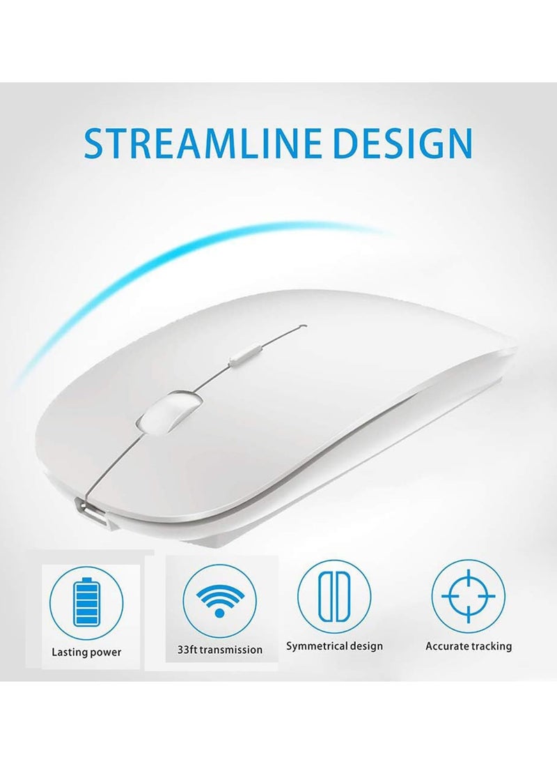 Wireless Bluetooth Mouse - LED Slim Dual Mode (Bluetooth 5.1 + USB) 2.4GHz Rechargeable Silent Bluetooth Wireless Mouse(White)