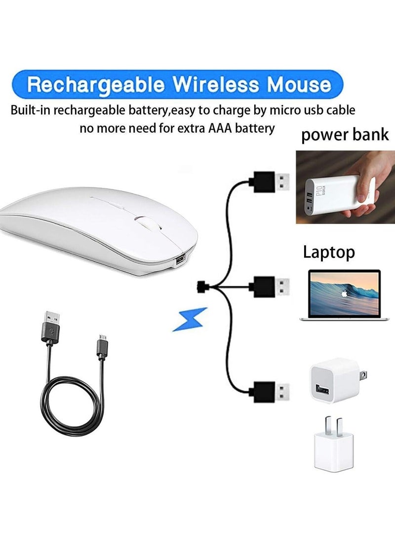 Wireless Bluetooth Mouse - LED Slim Dual Mode (Bluetooth 5.1 + USB) 2.4GHz Rechargeable Silent Bluetooth Wireless Mouse(White)