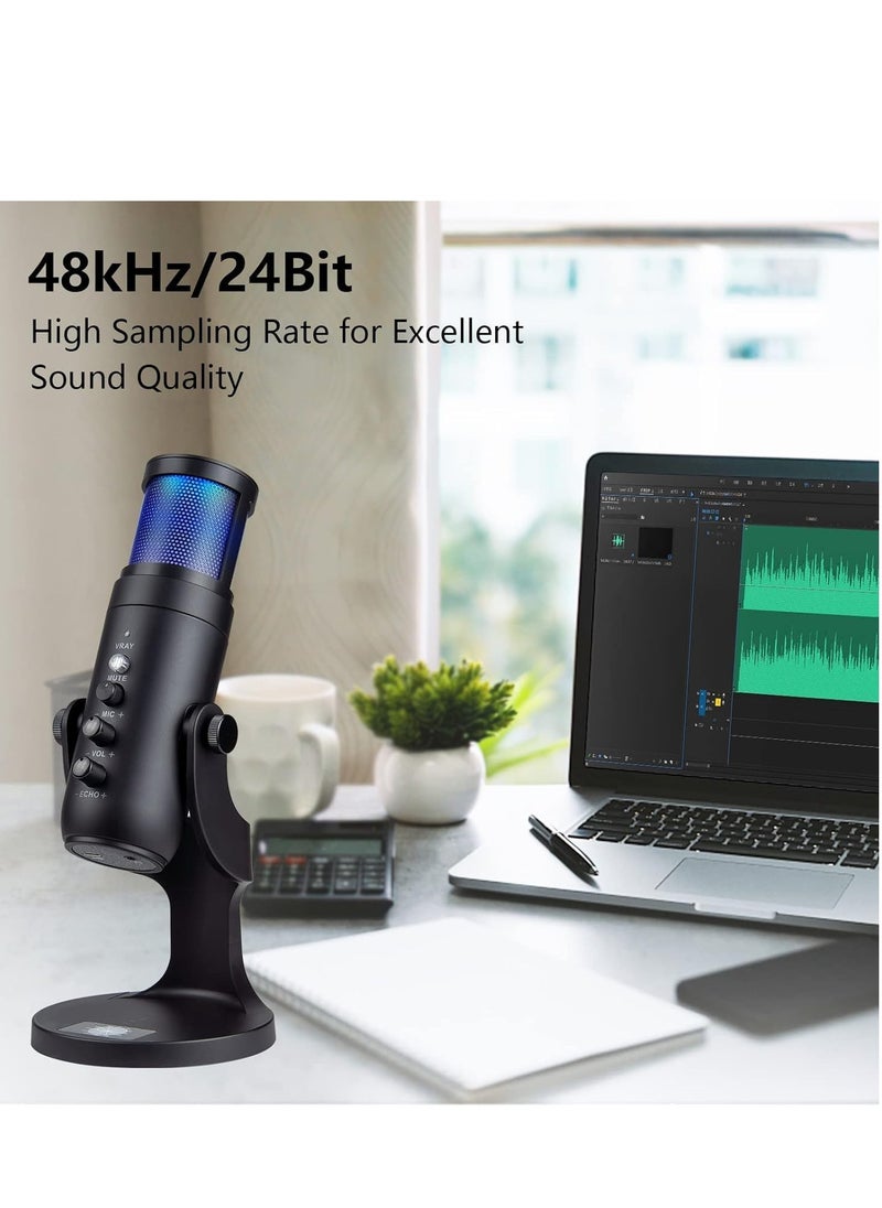 High-Quality Gaming Microphone – Condenser USB Mic with RGB Control, One-Touch Mute for PC, Laptop, PS4/PS5, Twitch & YouTube Streaming