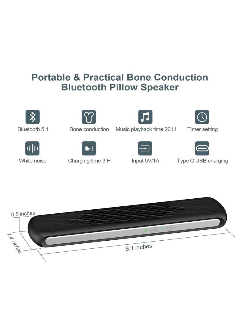 Pillow Speaker Bone Conduction Stereo Mini Portable Bluetooth Sleep Stereo Portable Pillow Speaker Insomnia White Noise Machine For Deep Sleeping Side Sleepers (Black)