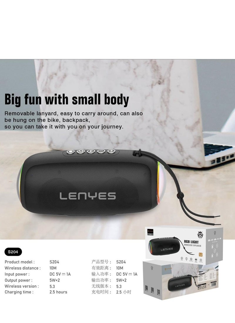 Lenyes RGB Portable Wireless Bluetooth Speaker with Type-C Charging Port - Lightweight and Stylish Speaker for Enhanced Audio Enjoyment, Perfect for Home and On-the-Go Entertainment (S204)