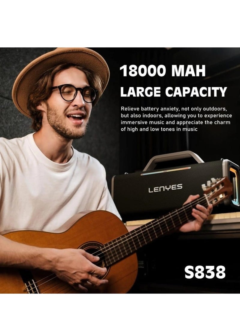 Lenyes S838 Wireless Speaker with Bluetooth 5.0，360° surround sound effect Diaphragm on both sides，Support Bluetooth, TF card, USB drive, AUX,TWS,and instrument direct connection